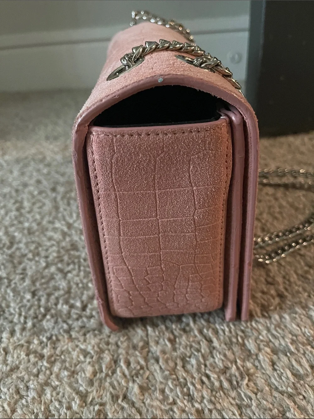 Brandon Blackwood Pink Croc-Embossed Chain Shoulder Bag